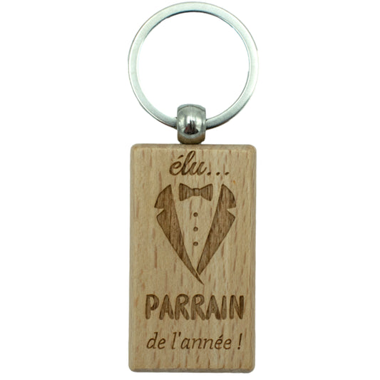 PORTE-CLEFS RECTANGLE EN BOIS - PARRAIN - ELU