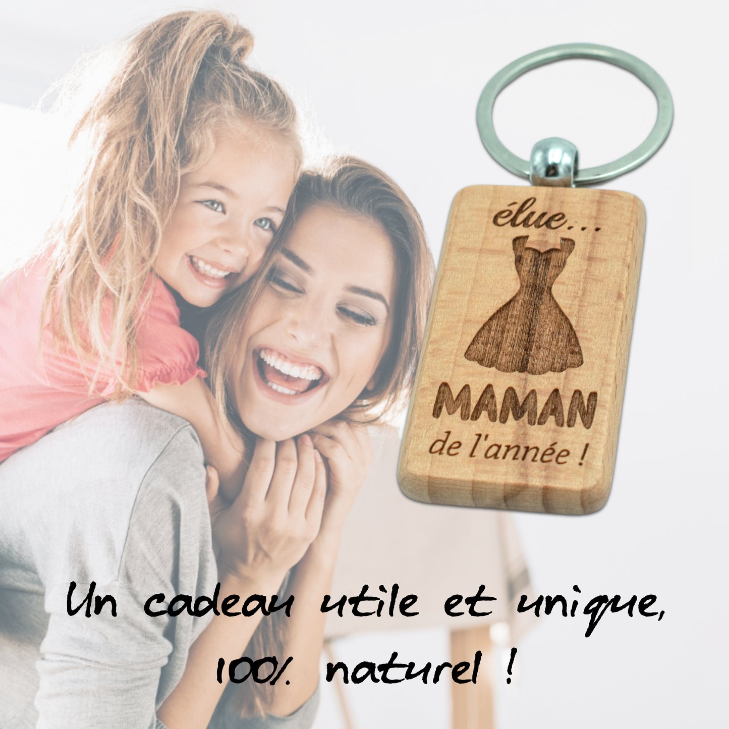 PORTE-CLEFS RECTANGLE EN BOIS - MAMAN - ELUE