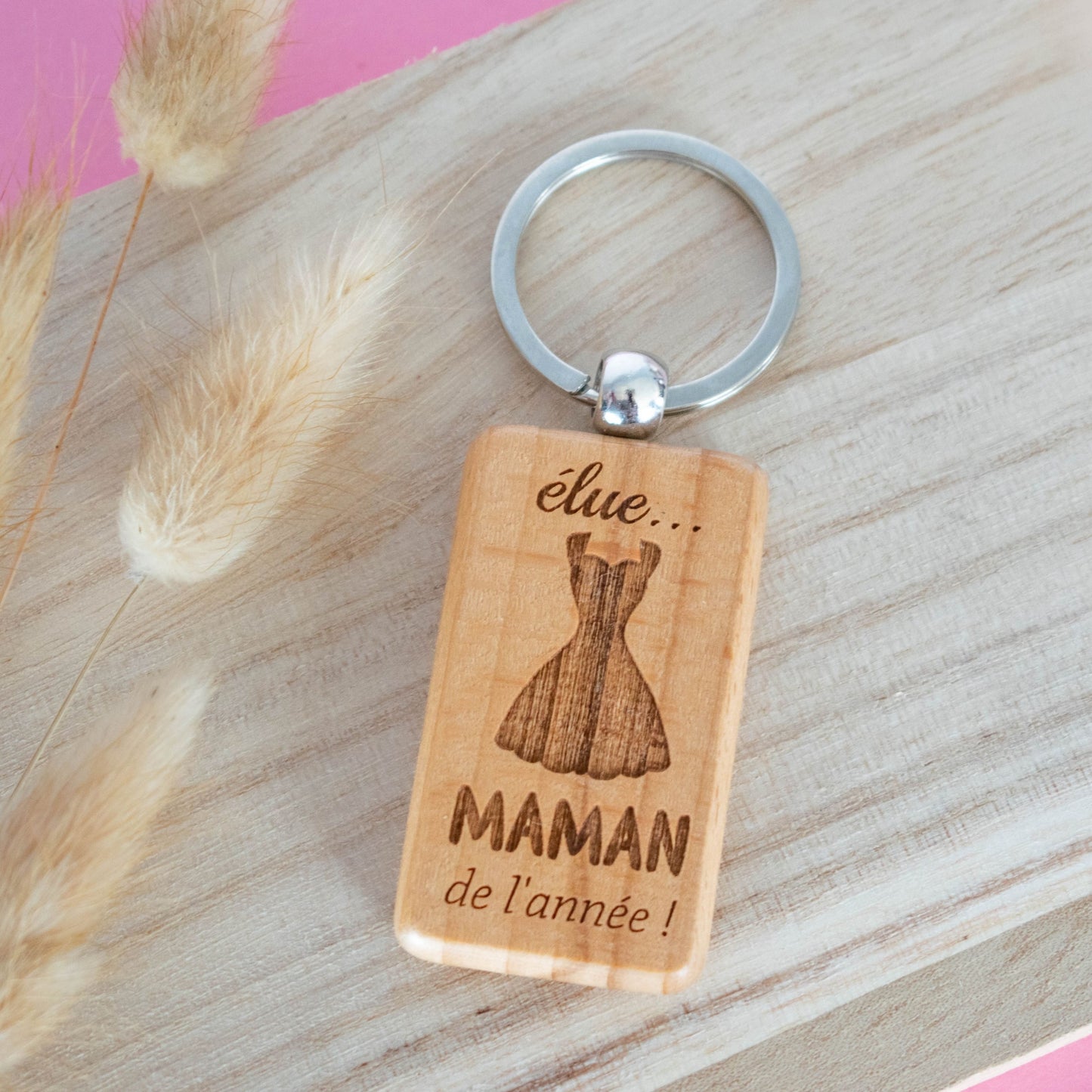 PORTE-CLEFS RECTANGLE EN BOIS - MAMAN - ELUE