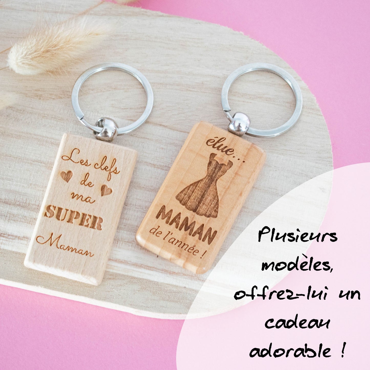 PORTE-CLEFS RECTANGLE EN BOIS - MAMAN - DECHIRE