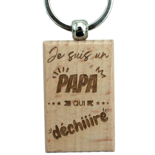 PORTE-CLEFS RECTANGLE EN BOIS - PAPA - DECHIRE