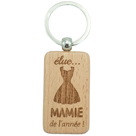 PORTE-CLEFS RECTANGLE EN BOIS - MAMIE - ELUE MAMIE DE L'ANNEE