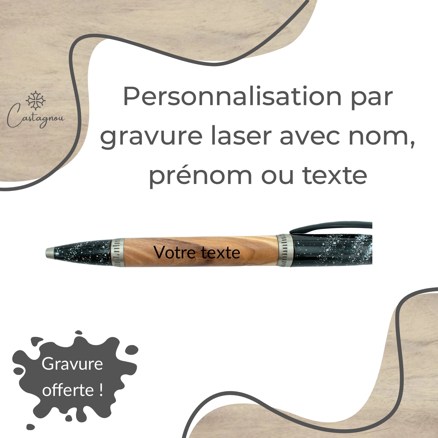 STYLO EN BOIS D'OLIVIER - MODELE LUNE