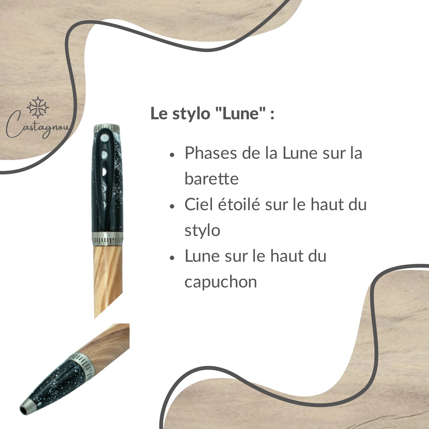 STYLO EN BOIS D'OLIVIER - MODELE LUNE