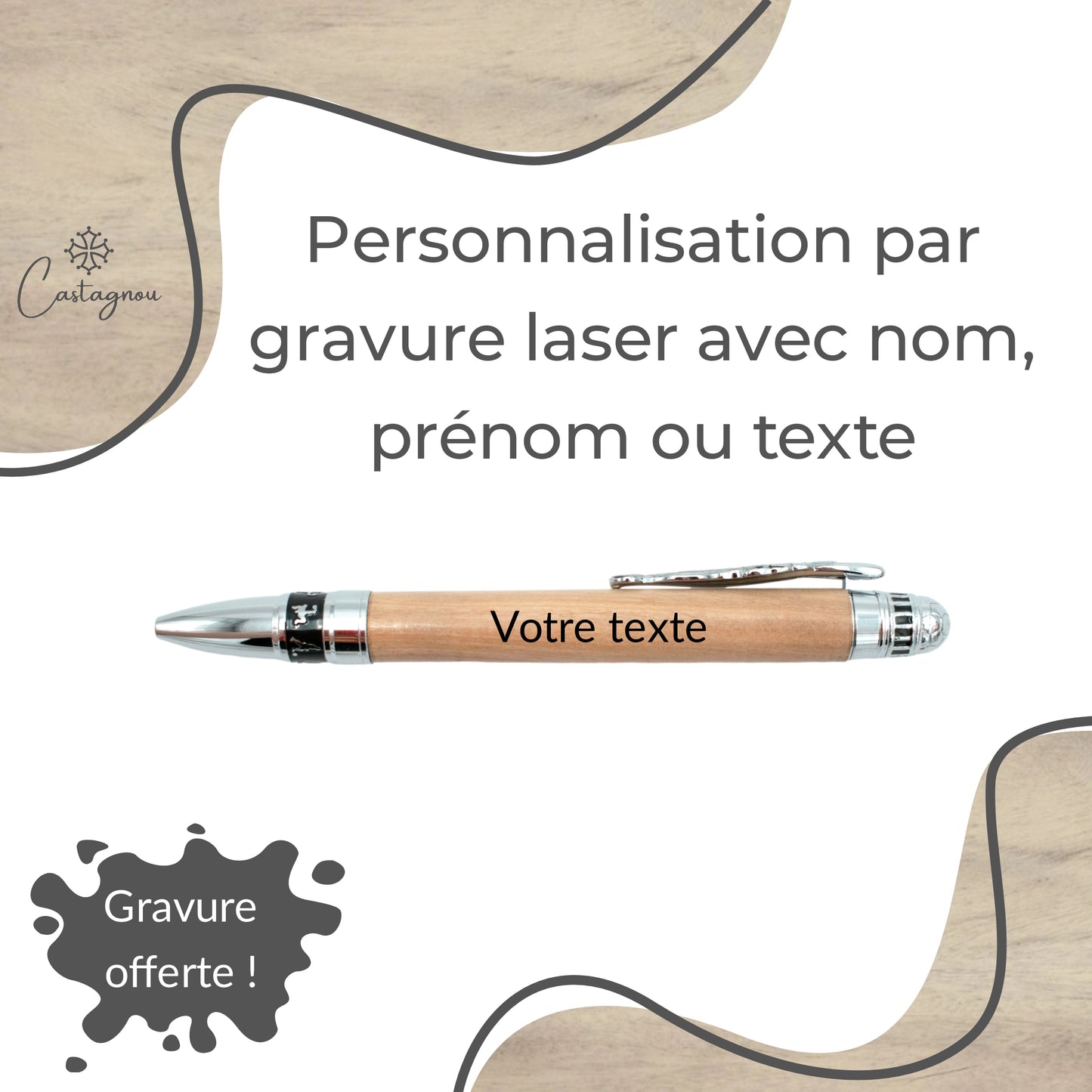 STYLO EN BOIS D'OLIVIER - MODELE FOOTBALL