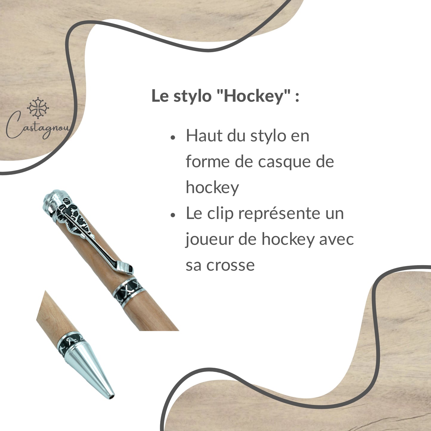 STYLO EN BOIS D'OLIVIER - MODELE HOCKEY
