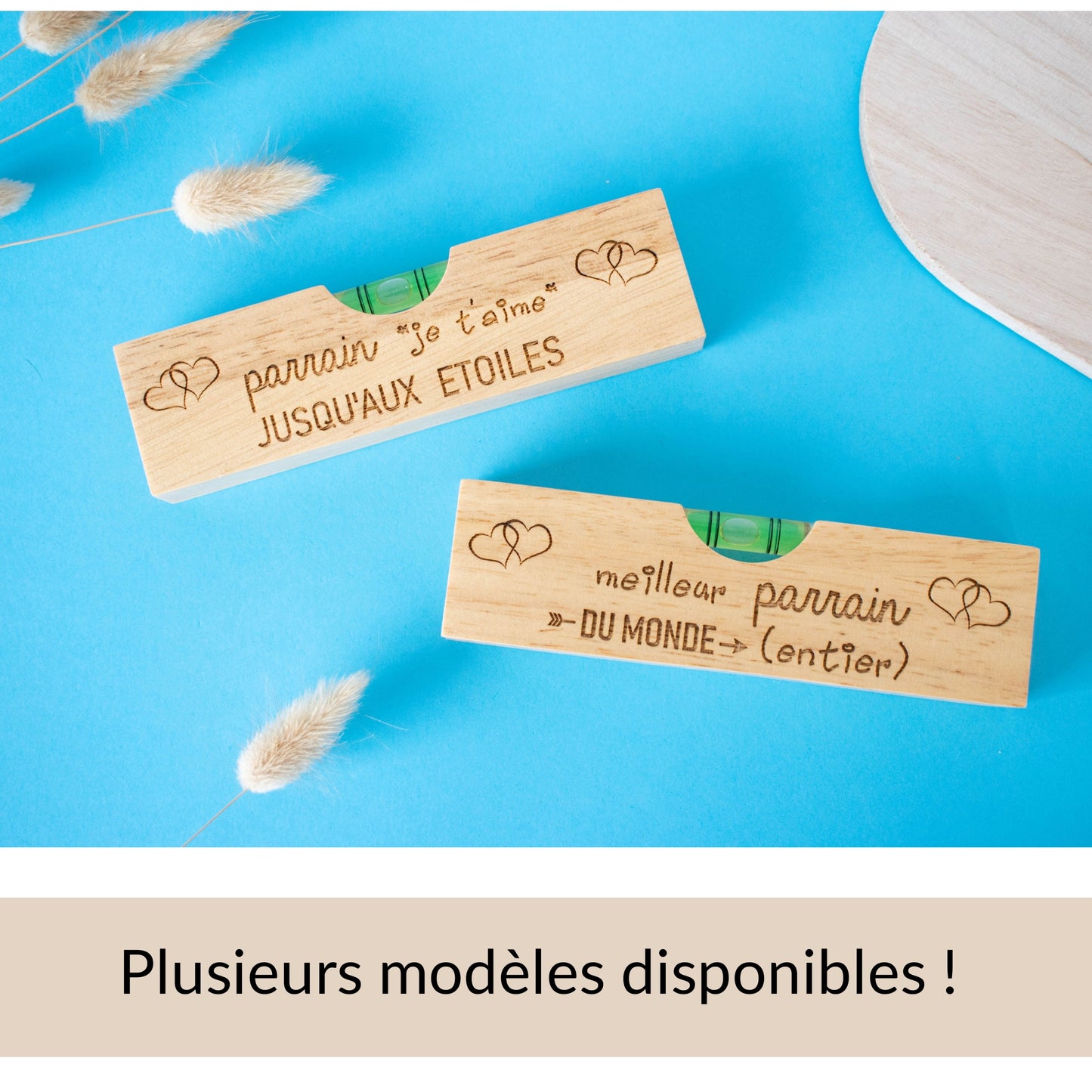 DECAPSULEUR EN BOIS 2 EN 1 - NIVEAU - PARRAIN - JE T'AIME JUSQU'AUX ETOILES