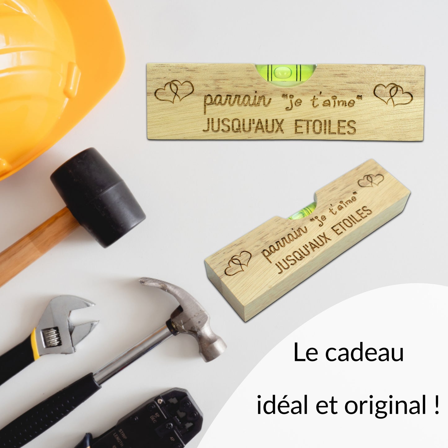 DECAPSULEUR EN BOIS 2 EN 1 - NIVEAU - PARRAIN - JE T'AIME JUSQU'AUX ETOILES