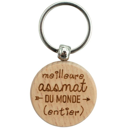 PORTE-CLEFS ROND EN BOIS - ASSMAT - MEILLEURE DU MONDE ENTIER