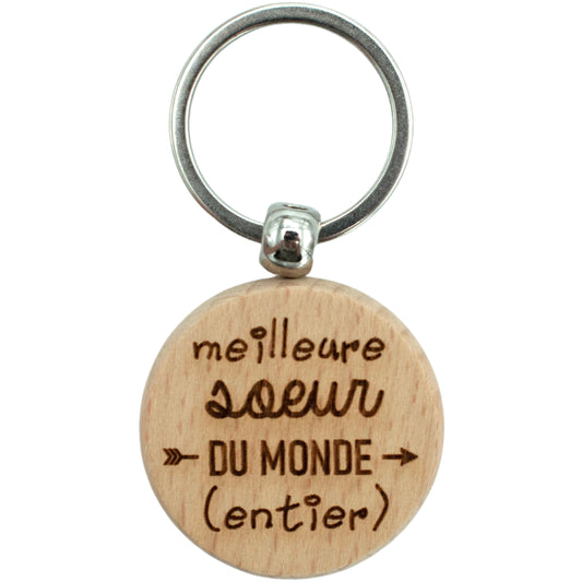 PORTE-CLEFS ROND EN BOIS - SOEUR - MEILLEURE DU MONDE ENTIER