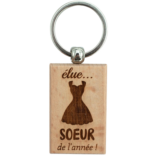 PORTE-CLEFS RECTANGLE EN BOIS - SOEUR - ELUE