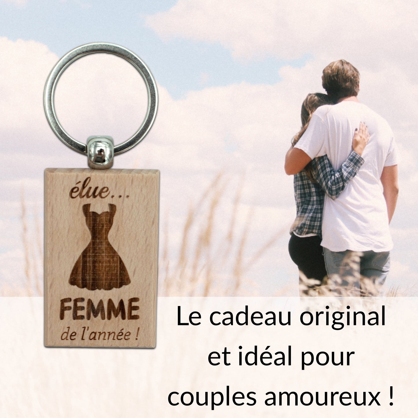 PORTE-CLEFS RECTANGLE EN BOIS - FEMME - ELUE