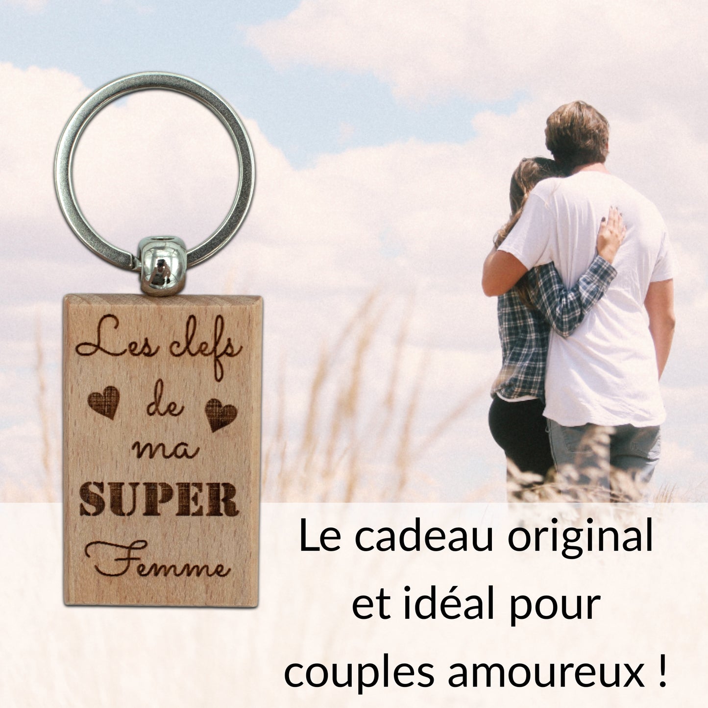 PORTE-CLEFS RECTANGLE EN BOIS - FEMME - LES CLEFS