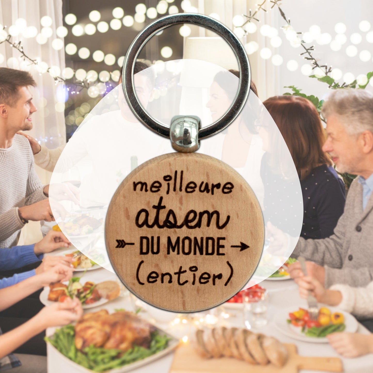 PORTE-CLEFS ROND EN BOIS - ATSEM - MEILLEURE DU MONDE ENTIER