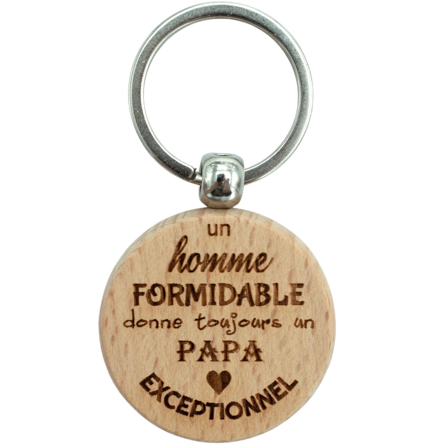 PORTE-CLEFS ROND EN BOIS - PAPA - HOMME FORMIDABLE PAPA EXCEPTIONNEL