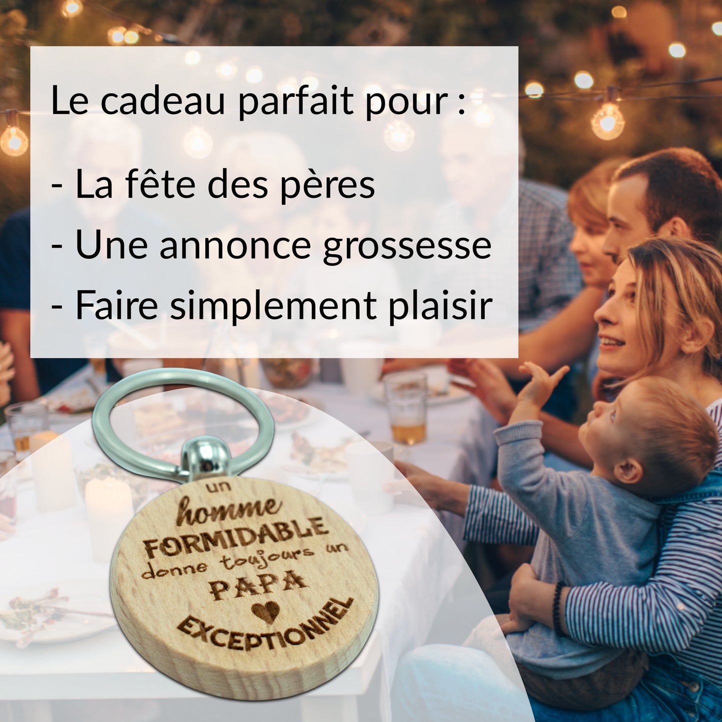 PORTE-CLEFS ROND EN BOIS - PAPA - HOMME FORMIDABLE PAPA EXCEPTIONNEL