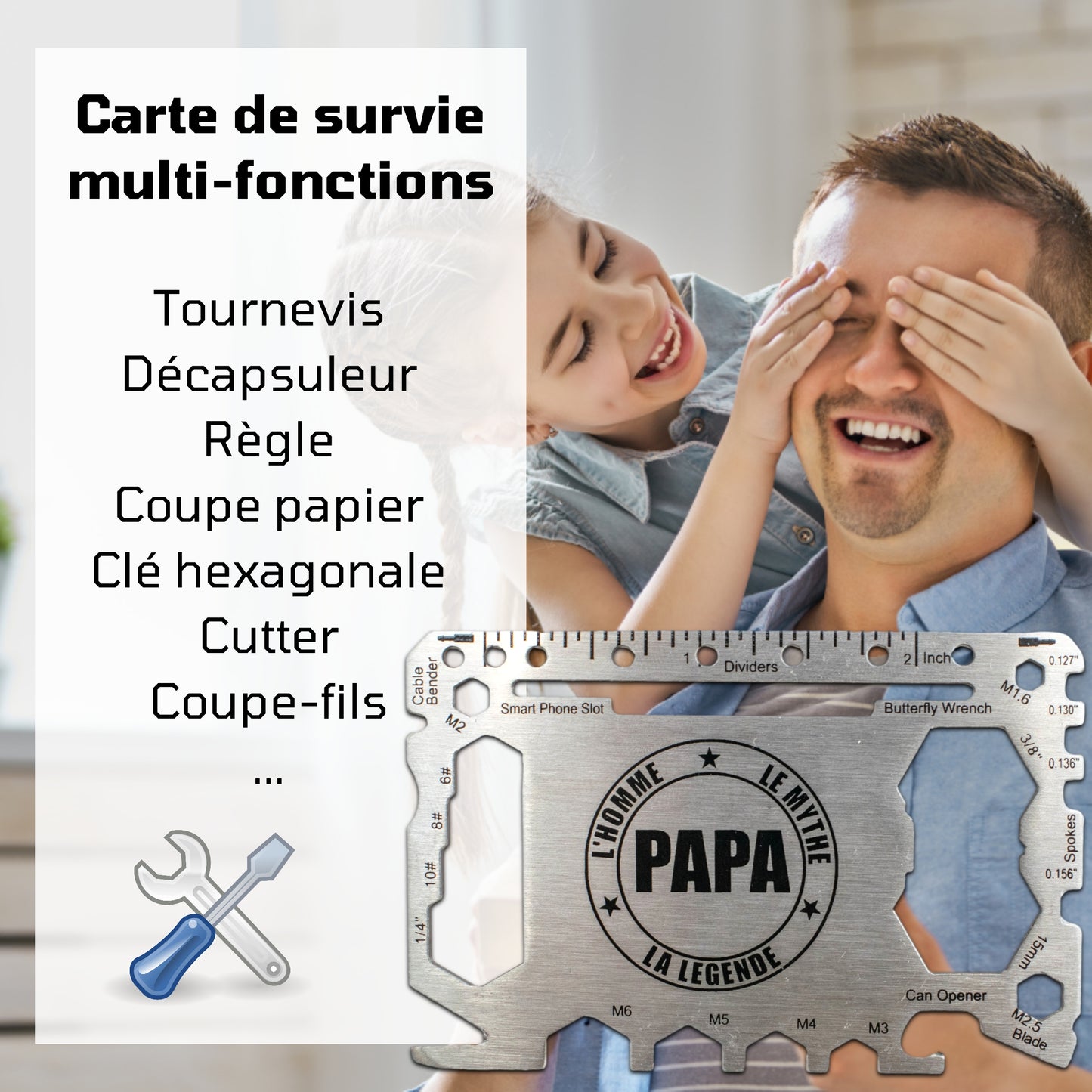 OUTIL MULTIFONCTIONS FORMAT CARTE DE CREDIT - PAPA - L'HOMME, LE MYTHE, LA LEGENDE