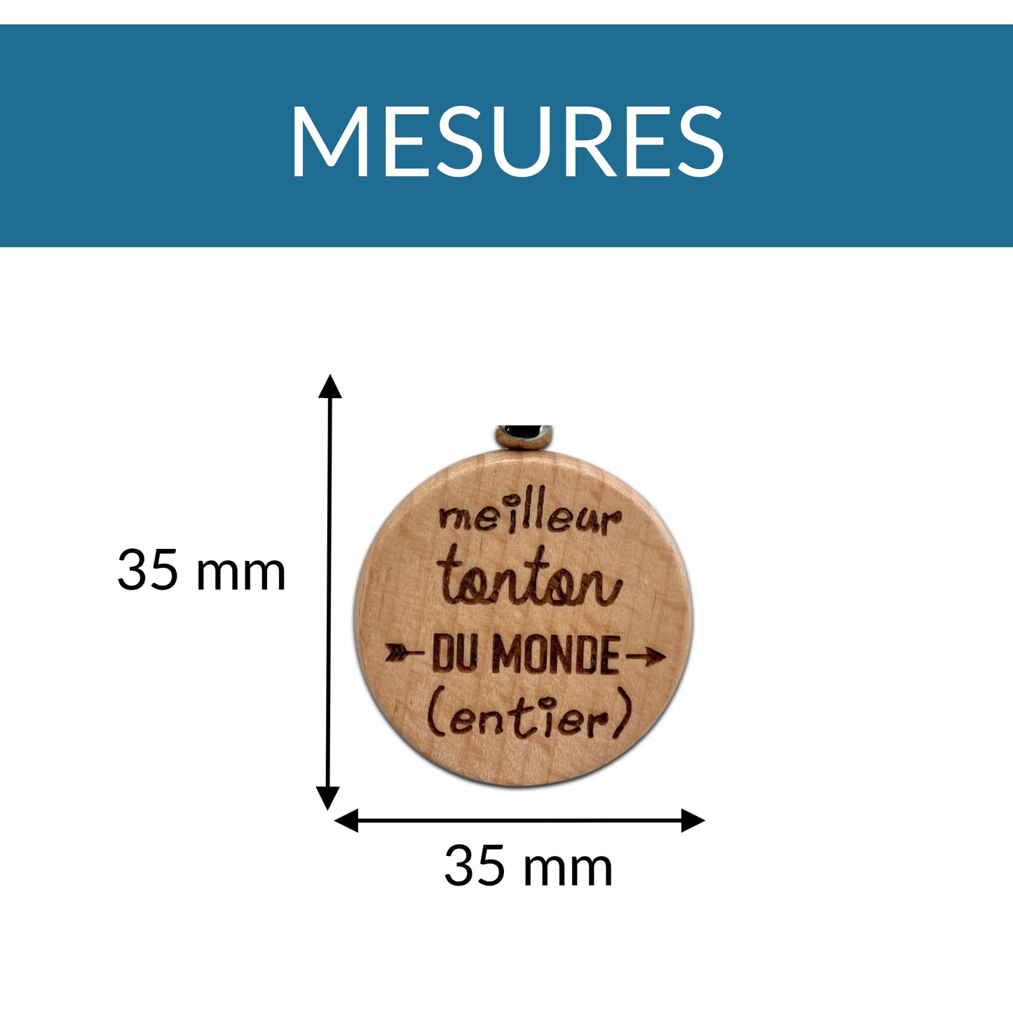 PORTE-CLEFS ROND EN BOIS - TONTON - MEILLEUR DU MONDE ENTIER