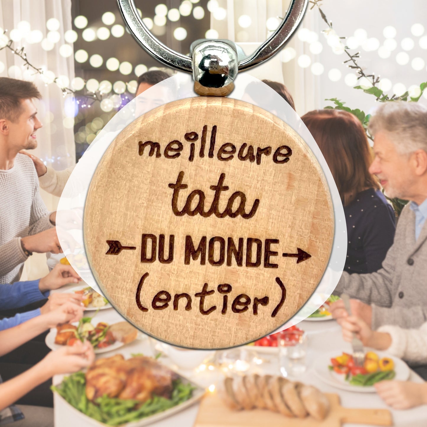 PORTE-CLEFS ROND EN BOIS - TATA - MEILLEURE DU MONDE ENTIER