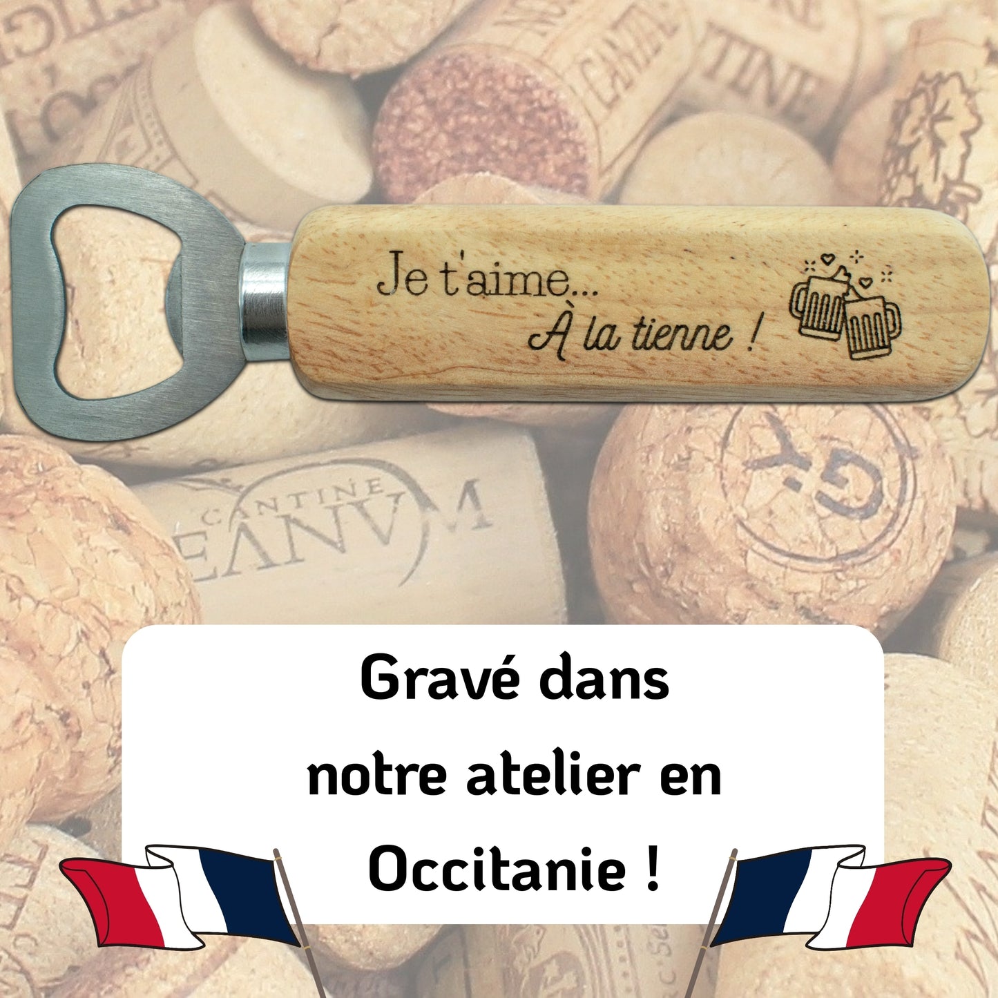DECAPSULEUR MANCHE BOIS - JE T'AIME