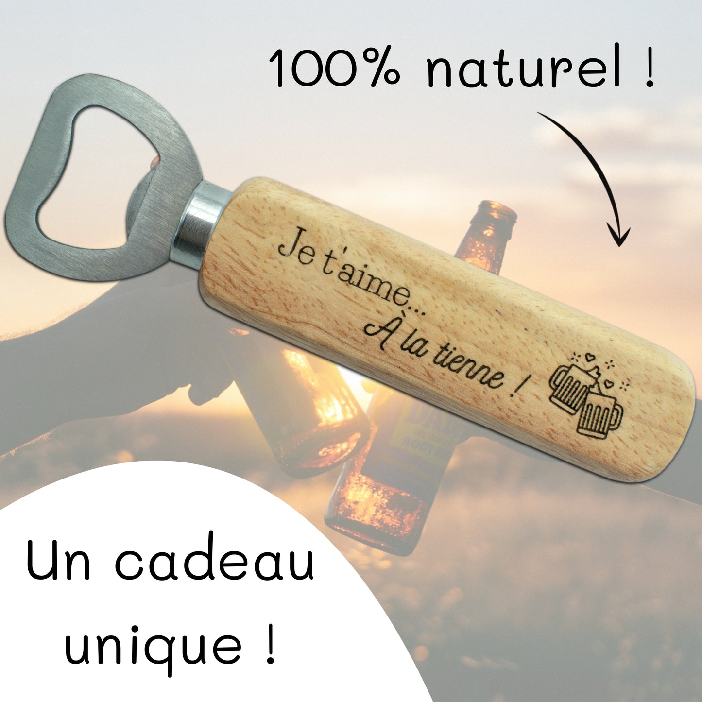 DECAPSULEUR MANCHE BOIS - JE T'AIME