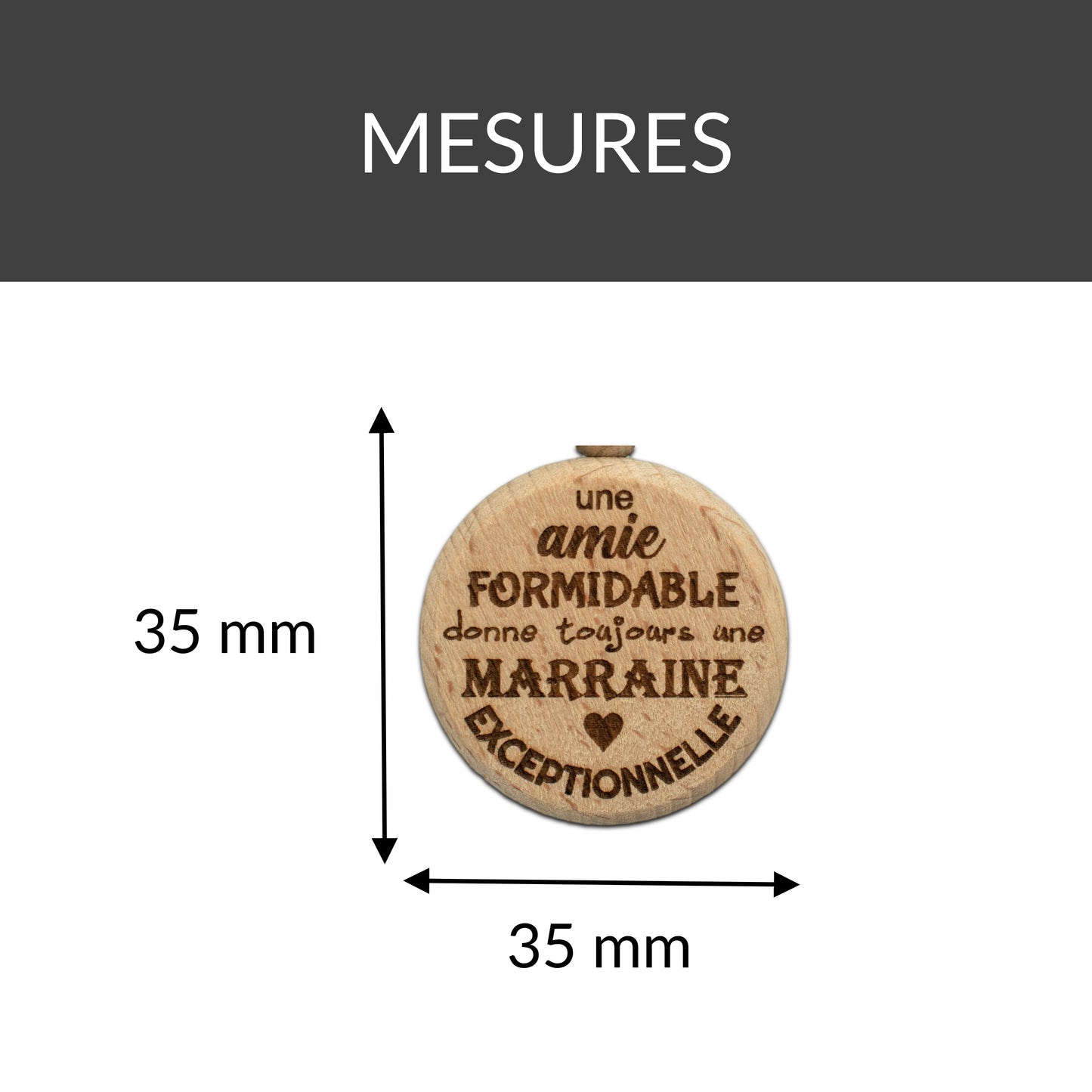 PORTE-CLEFS ROND EN BOIS - MARRAINE - AMIE FORMIDABLE MARRAINE EXCEPTIONNEL