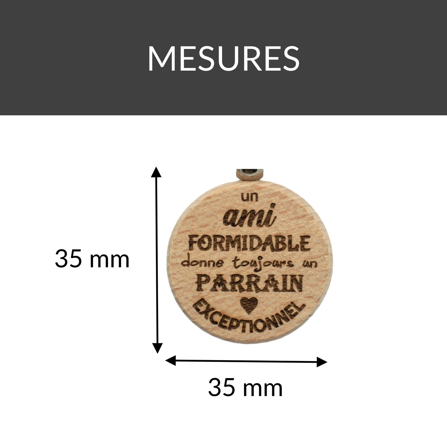 PORTE-CLEFS ROND EN BOIS - PARRAIN - AMI FORMIDABLE PARRAIN EXCEPTIONNEL