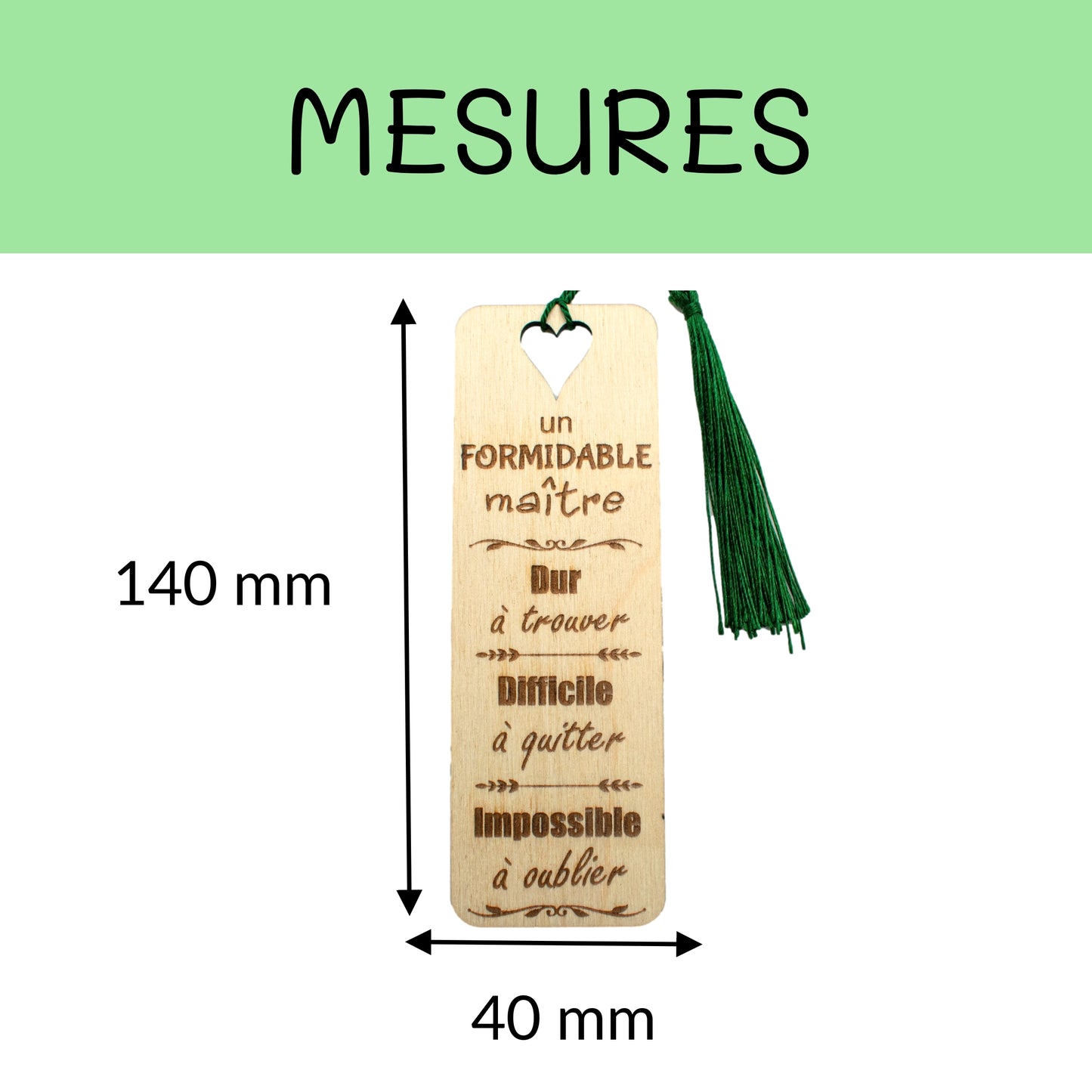 MARQUE-PAGES EN BOIS AVEC POMPON - VERT - MAITRE - DIFFICILE