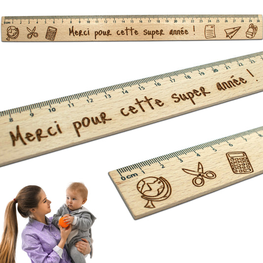 REGLE EN BOIS - 30 CM - MERCI POUR CETTE SUPER ANNEE
