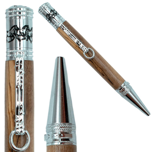 STYLO EN BOIS D'OLIVIER - MODELE CHEVAL (BRIDE)
