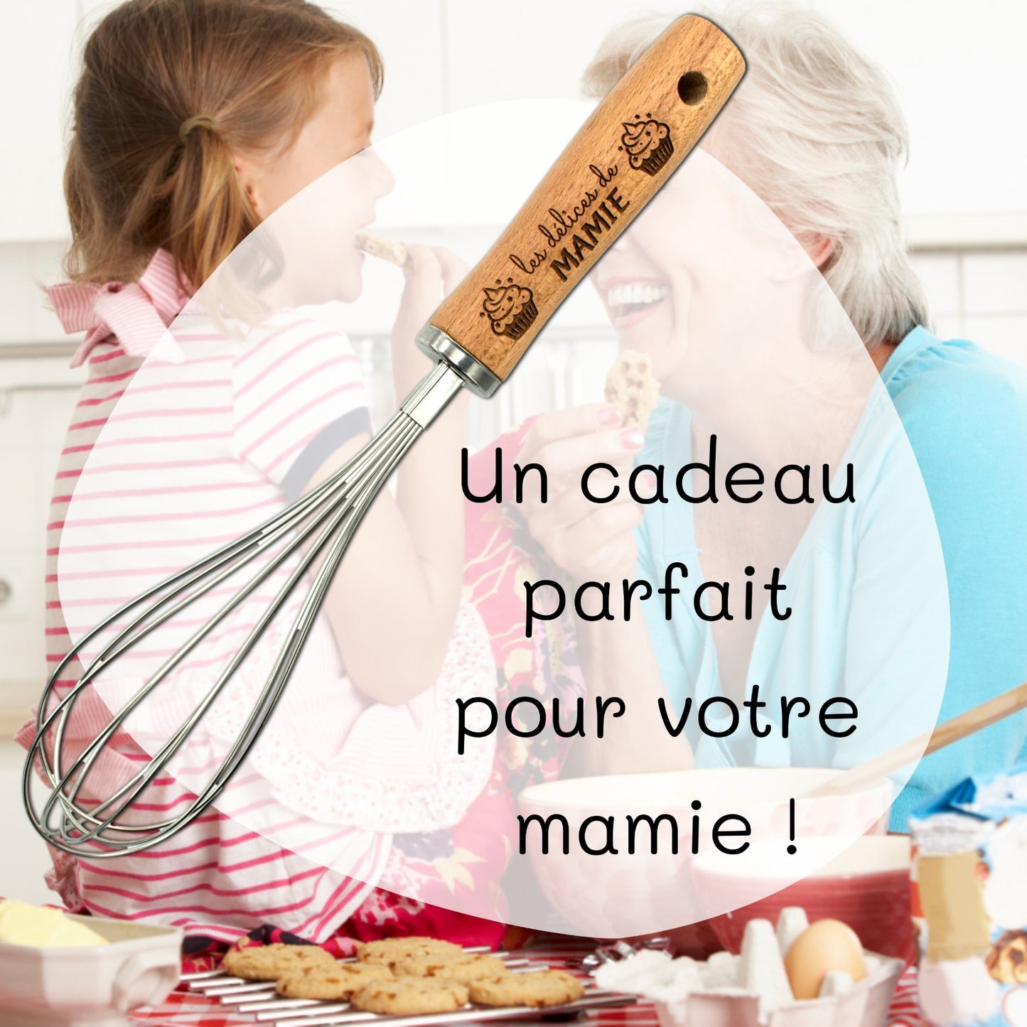 FOUET EN ACIER ET MANCHE EN BOIS - MAMIE - LES DELICES DE MAMIE