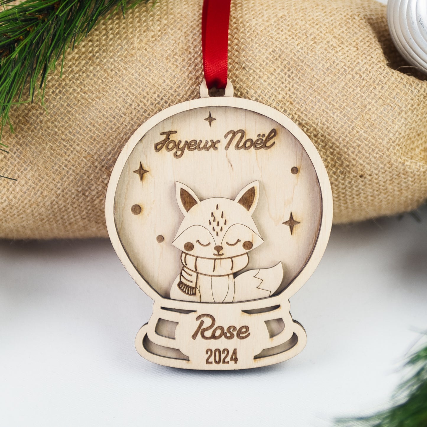 BOULE DE NOËL PERSONNALISÉE - JOYEUX NOËL (boule à neige renard)