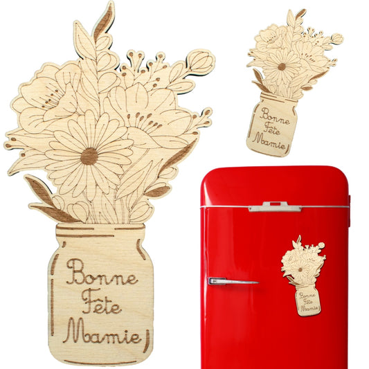 MAGNET EN BOIS - BOUQUET DE FLEURS - BONNE FETE MAMIE