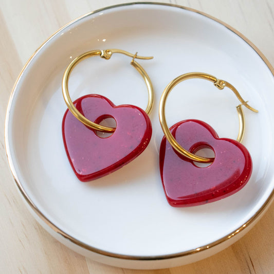 BOUCLES D'OREILLES - CREOLES COEUR ROUGE
