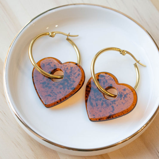 BOUCLES D'OREILLES - CREOLES COEUR AMBRE
