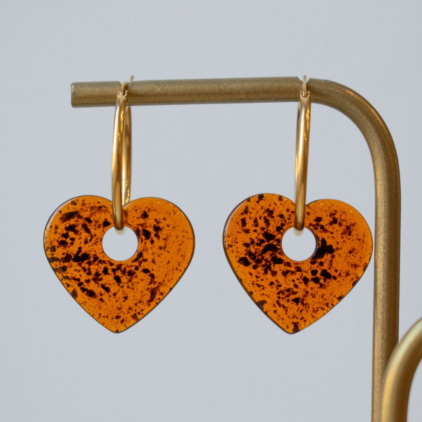 BOUCLES D'OREILLES - CREOLES COEUR AMBRE