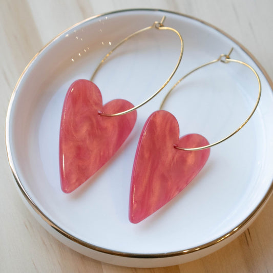 BOUCLES D'OREILLES - CREOLES COEUR ROSE