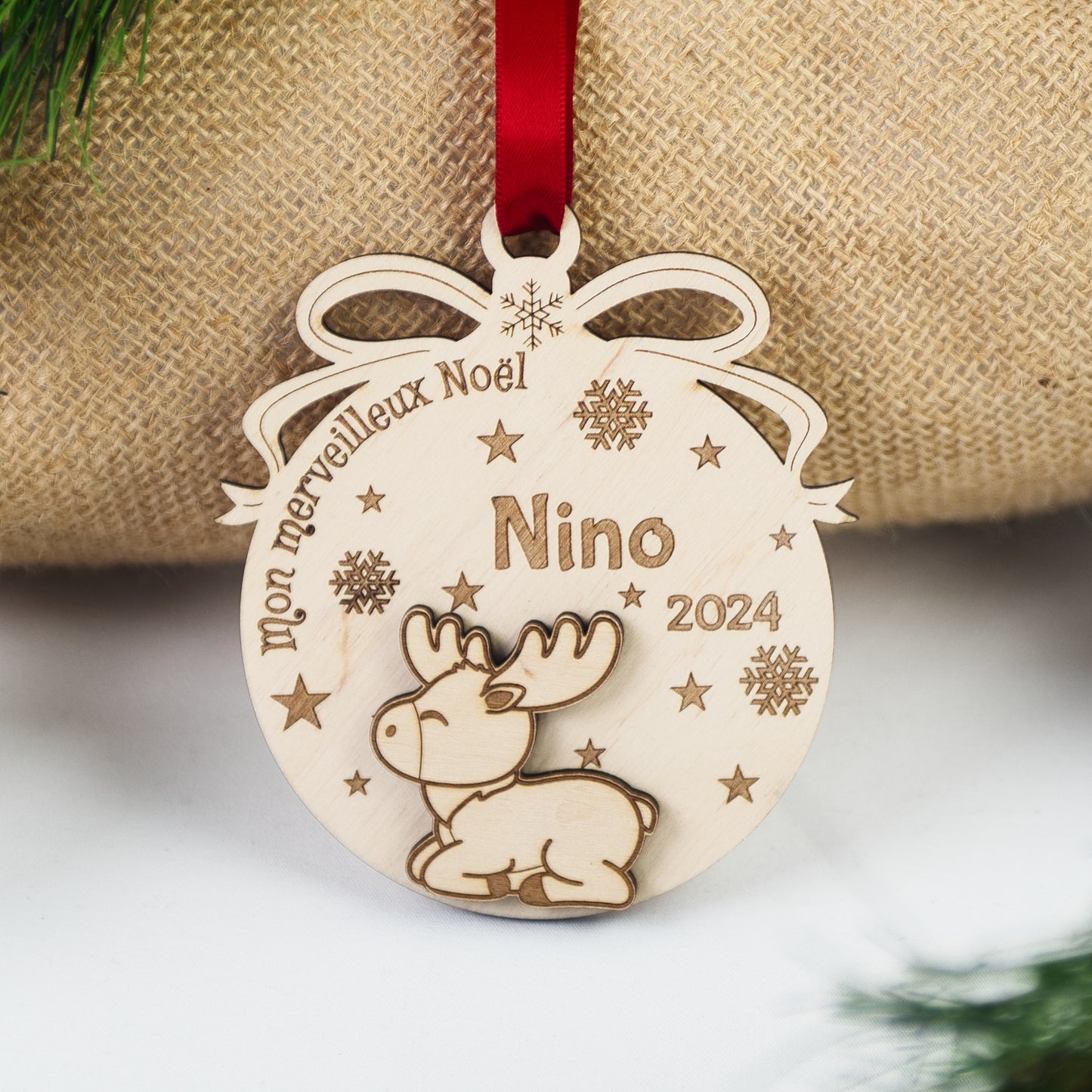 BOULE DE NOËL PERSONNALISÉE - RENNE MERVEILLEUX