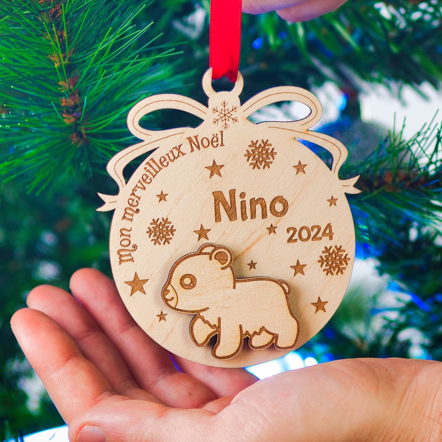 BOULE DE NOËL PERSONNALISÉE - OURS MERVEILLEUX